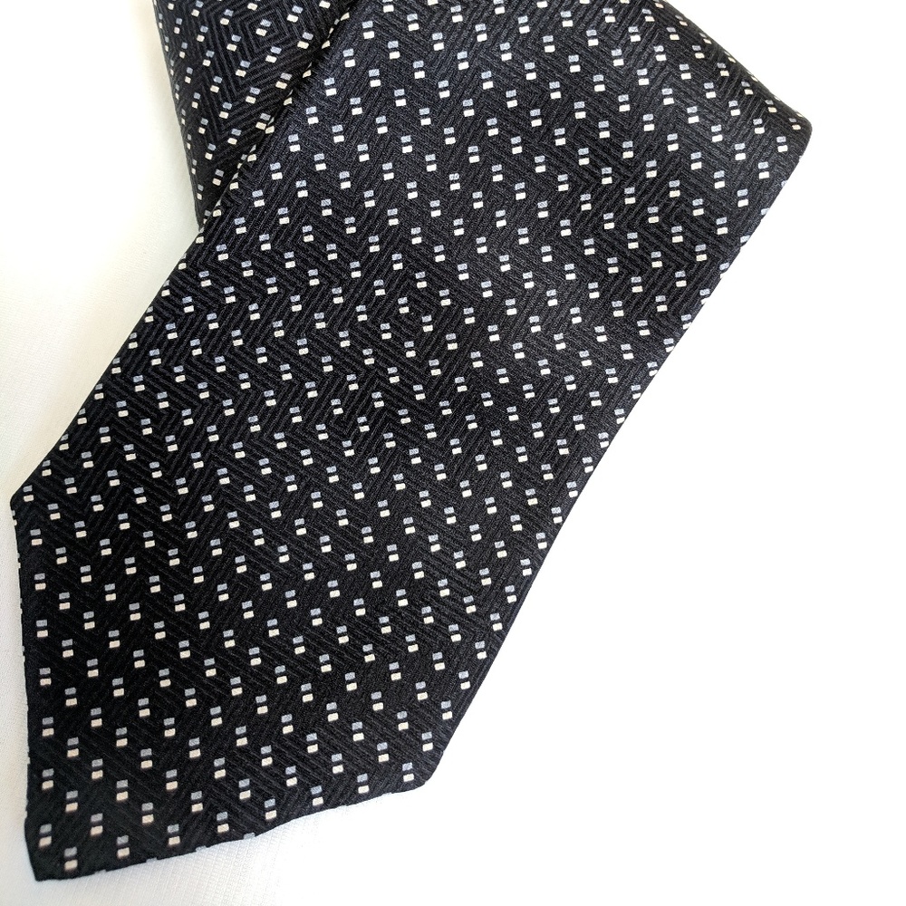 Raphael black white silver pattern silk neck tie